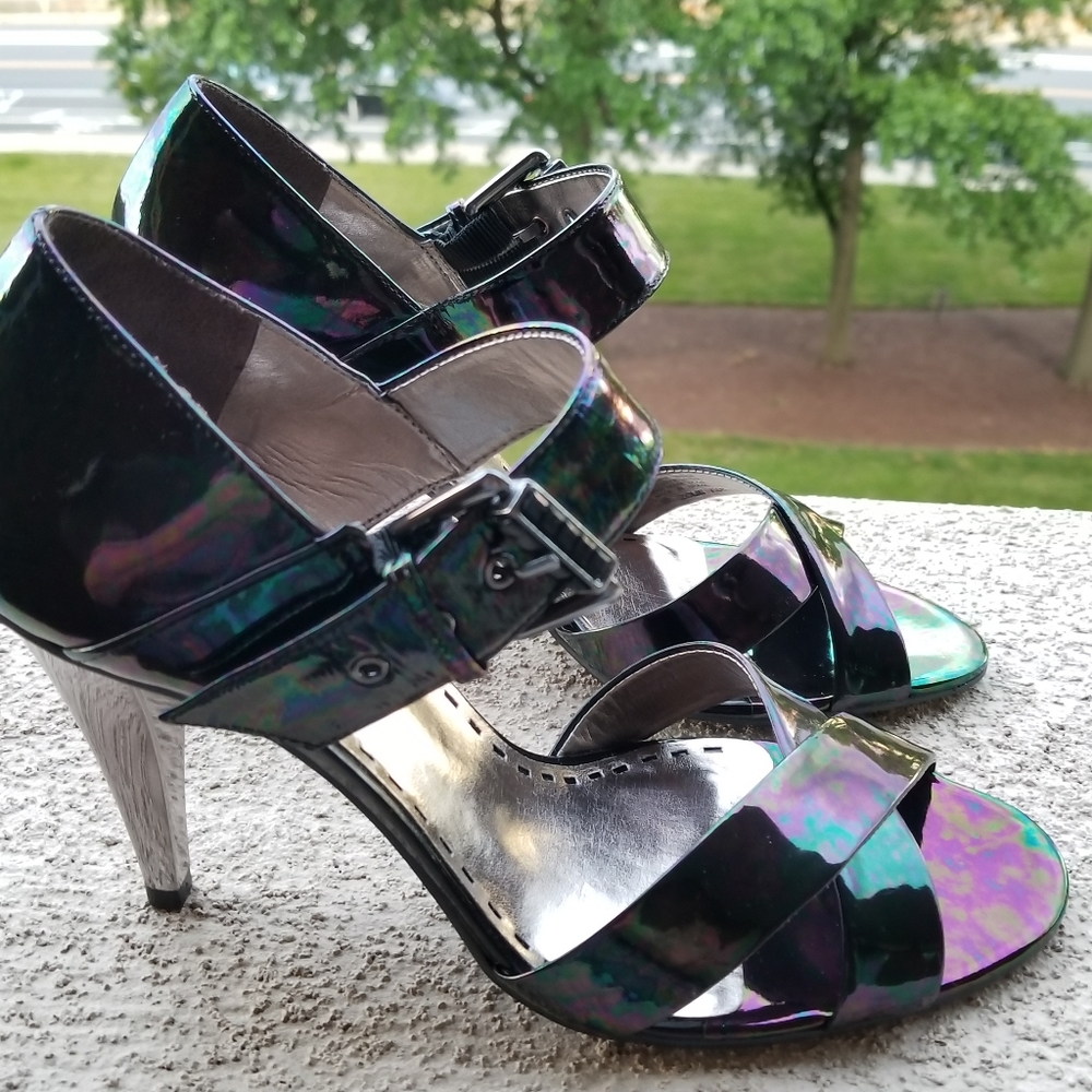 Iridescent oil slick petrol high heel sandals, sz7 - Picture 10 of 11